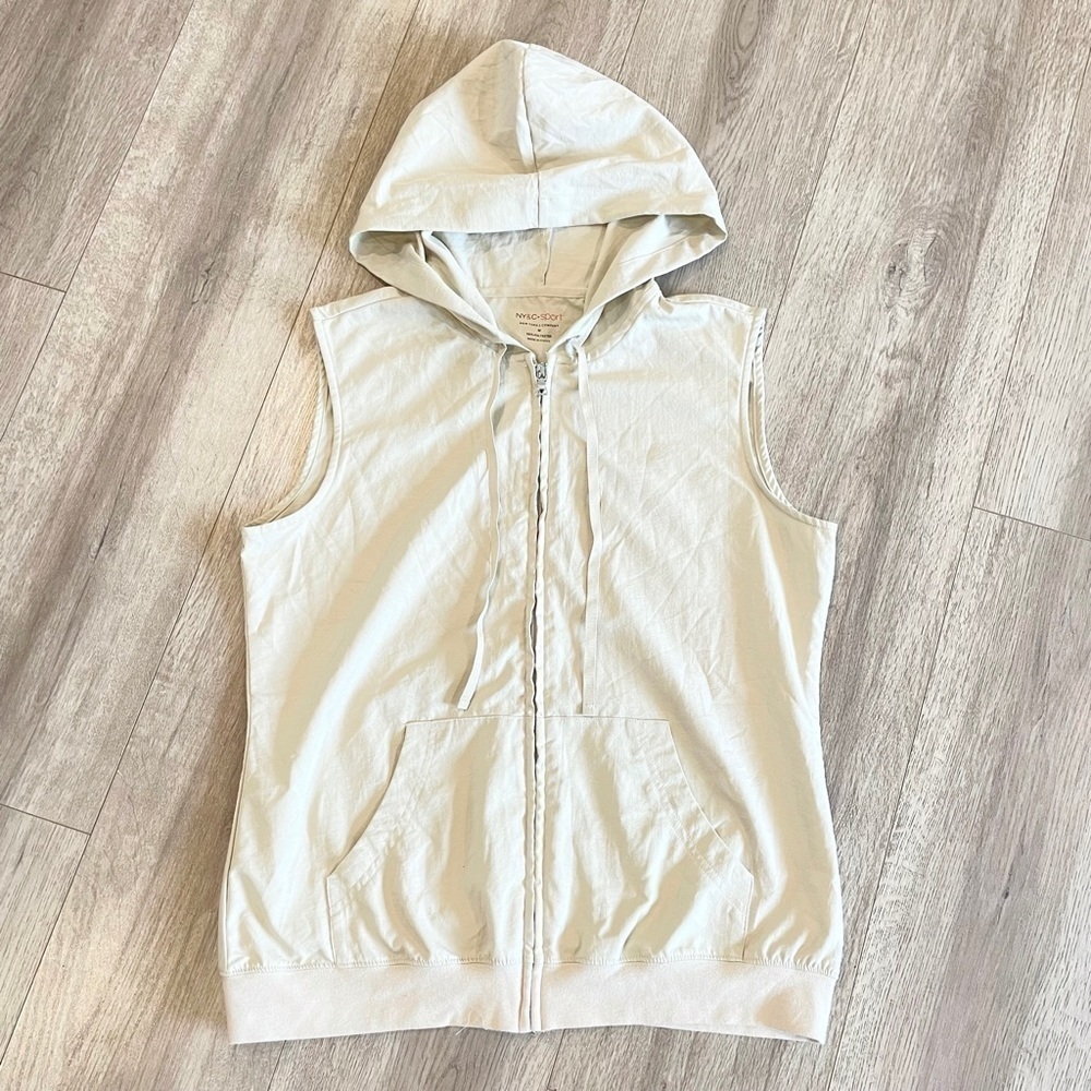 New York & Company NY&C Sport Beige Sleeveless Zip Up Casual Hoodie Size M